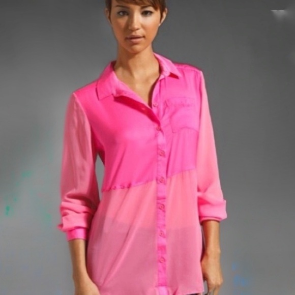 Free People Pink Best of Both Worlds Sheer Top Women's Button-Up Blouse Size Med - Picture 1 of 5